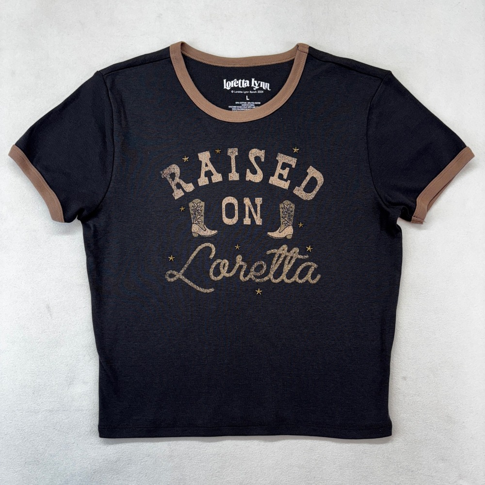 Loretta Lynn T-Shirt Women Large Black Raised On Loretta Ranch Ringer Star Studs
